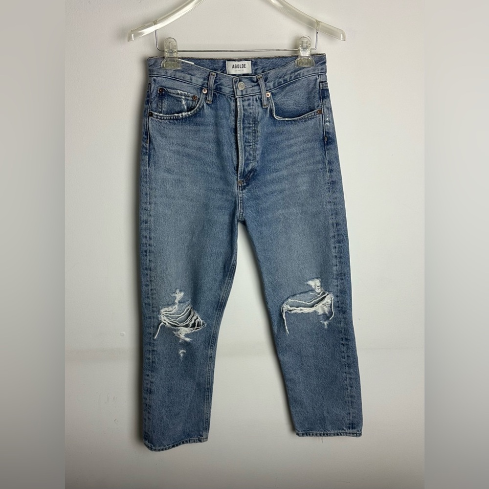 Agolde Jeans Womens 25 90s Mid Rise Loose Straight Leg Light Wash Distressed